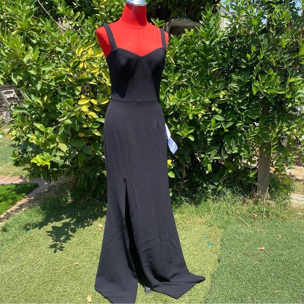 Dress the Population Black Slit Crepe V-neck Gown Dress SZ S